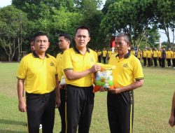 Polres Banyuasin Gelar Apel Pagi Bagikan Sembako, Senam Perkuat Soliditas