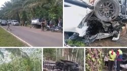 Lakalantas Dua Mobil Rusak Parah Fortuner Loncat Hantam L300, Jalan Pengkap Banyuasin 